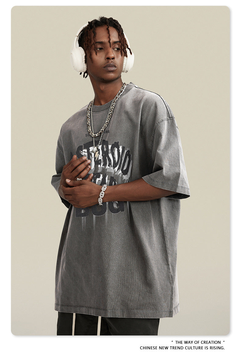 Washed Round Neck Pure Cotton Short Sleeve T-Shirt WN7832