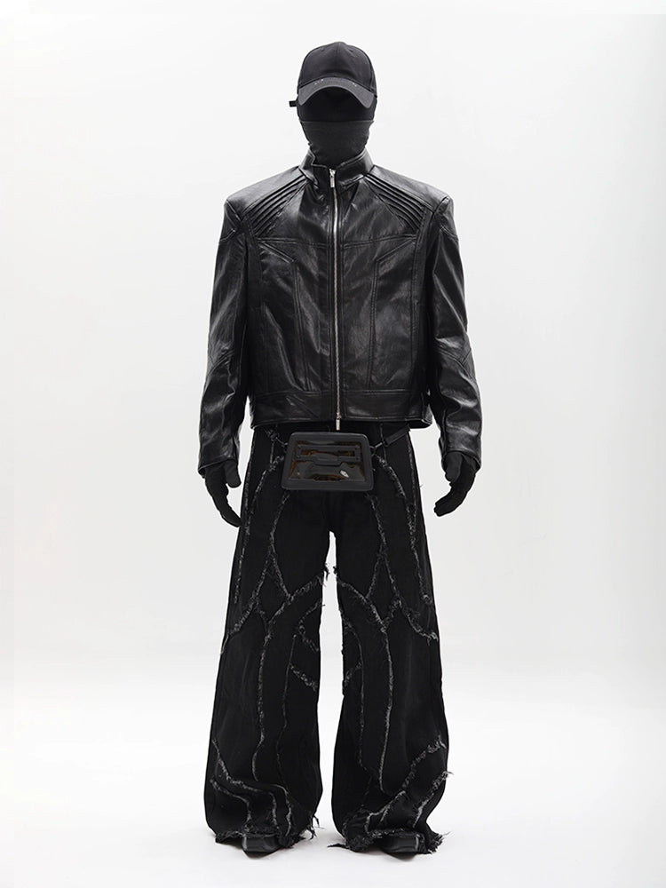 Spine Pleats PU Leather Jacket WN18628