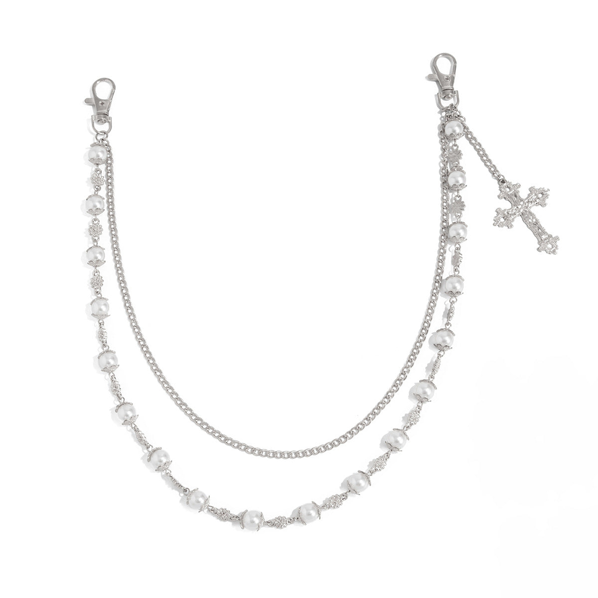 Pearl Beads Flower Cross Pants Chain WN21062