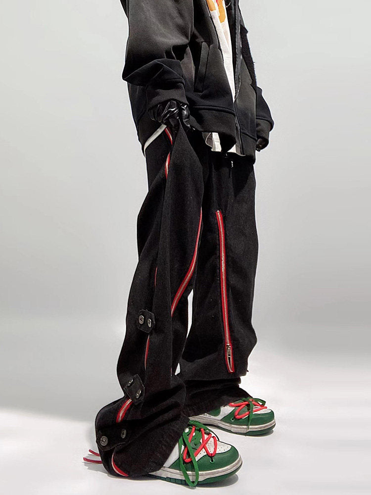 Zipper Strap Multi Pocket Wide Leg Denim Jeans WN24003