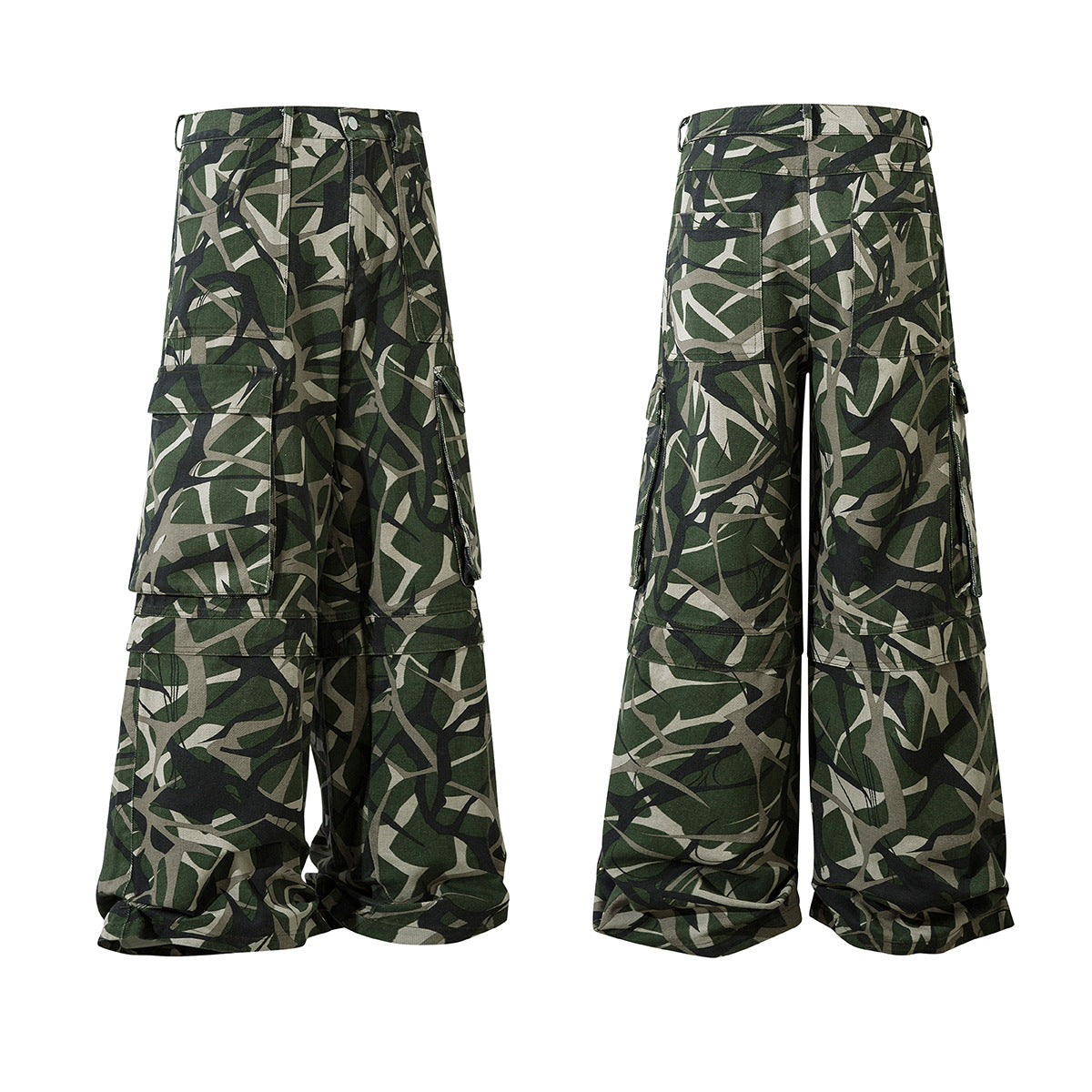 Thorn Camouflage Wide-Leg Cargo Pants WN11316