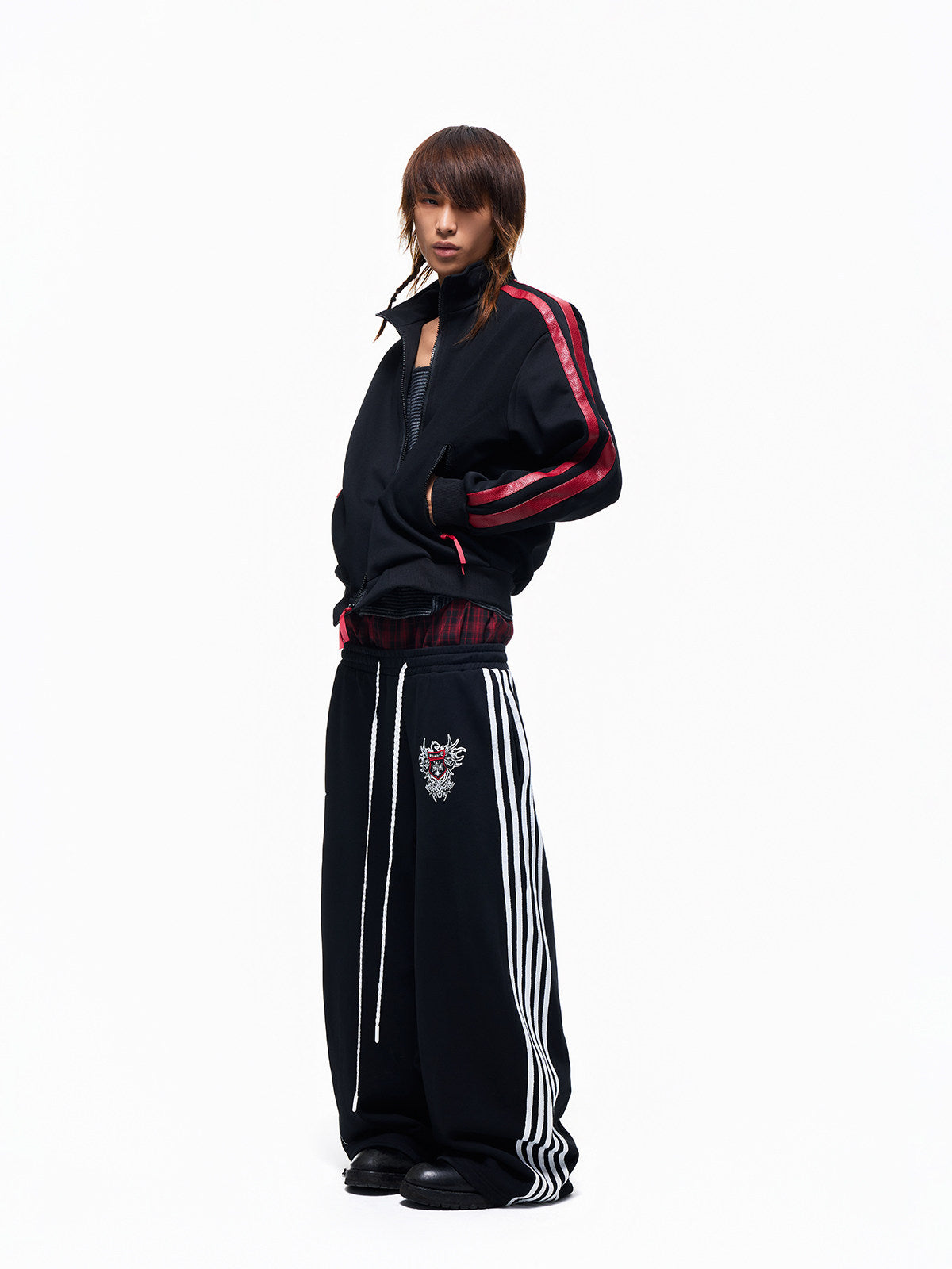 Contrast Textured PU Leather Webbing Stand Neck Jacket WN27295