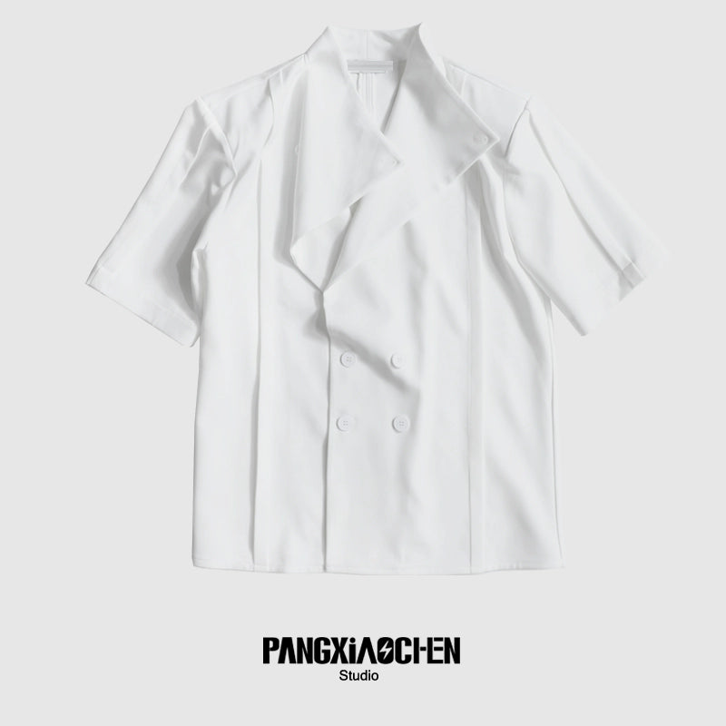 Asymmetrical Double-Breasted Short Sleeve Shirt WN20168