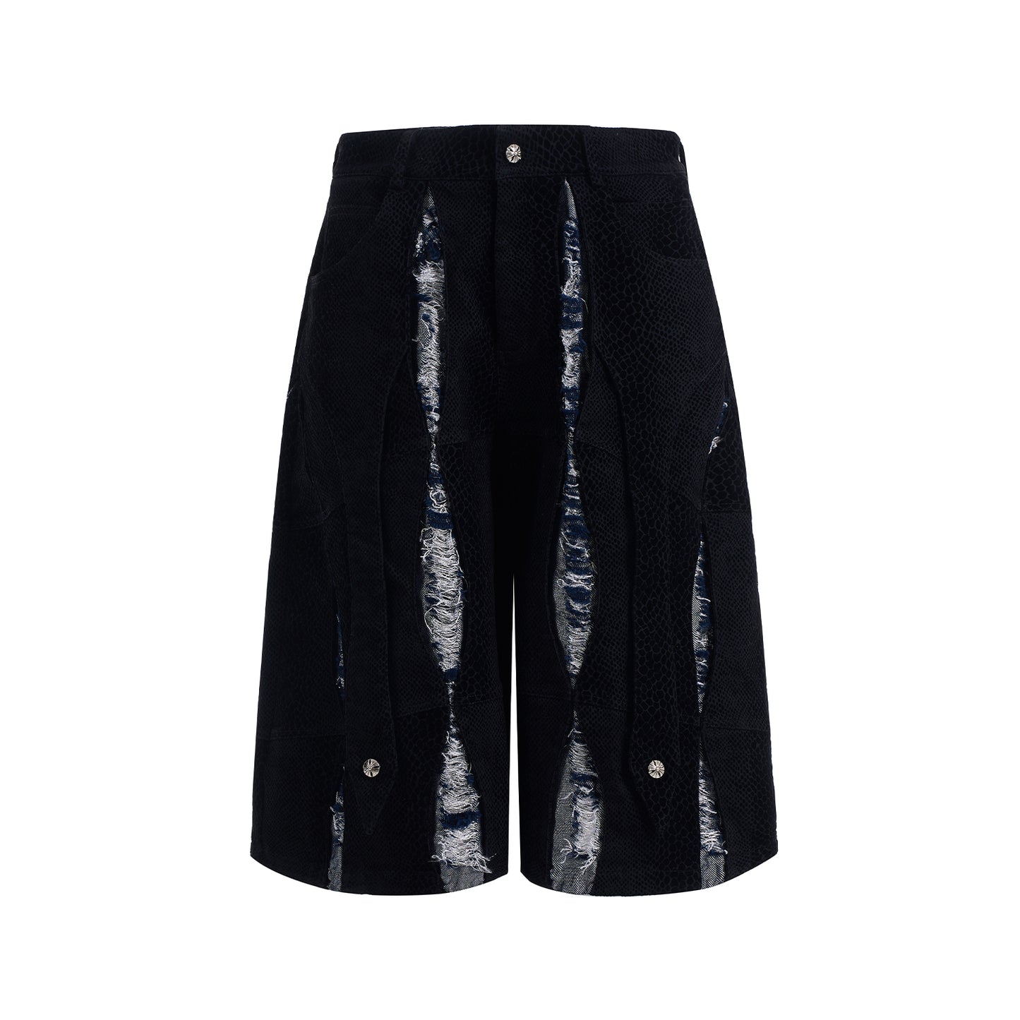 Snake Pattern Batwing Strap Hooded Jacket & Half Pants & Sleeveless Vest Jacket Setup WN14891