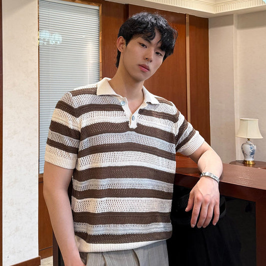 Openwork Border Knit Polo Short Sleeve Shirt WN25020