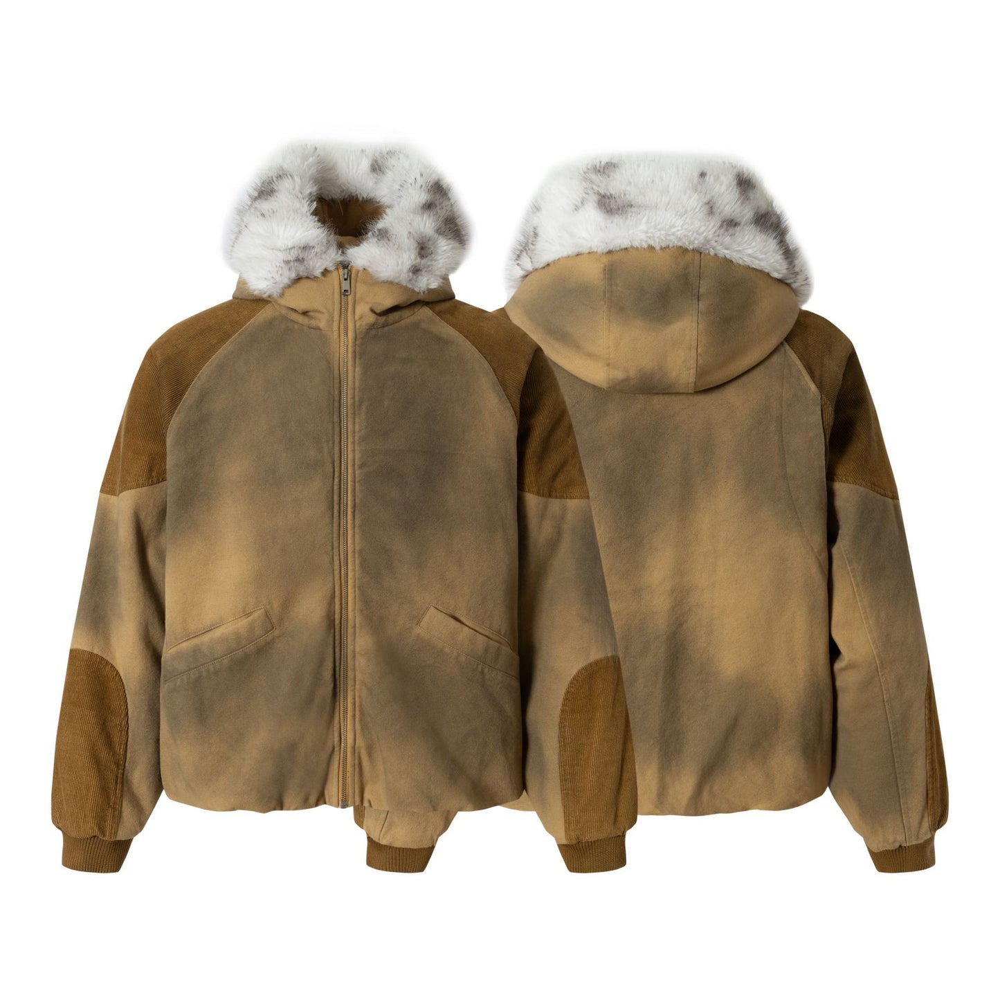 Hooded Fake Fur Collar Washed Puffer Jacket WN21895
