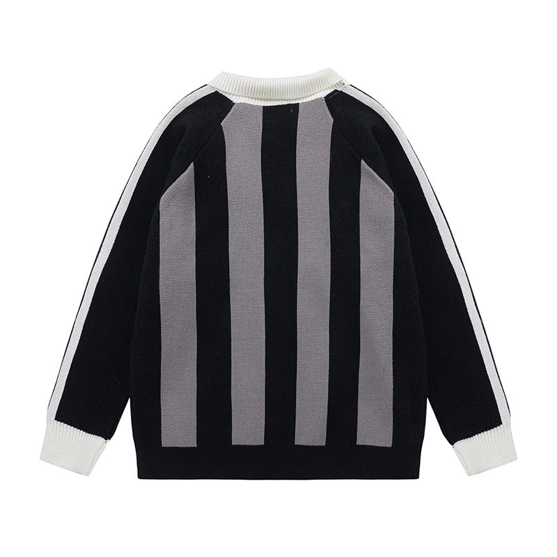 Colorblock Striped Collared Oversize Knit Sweater WN11452