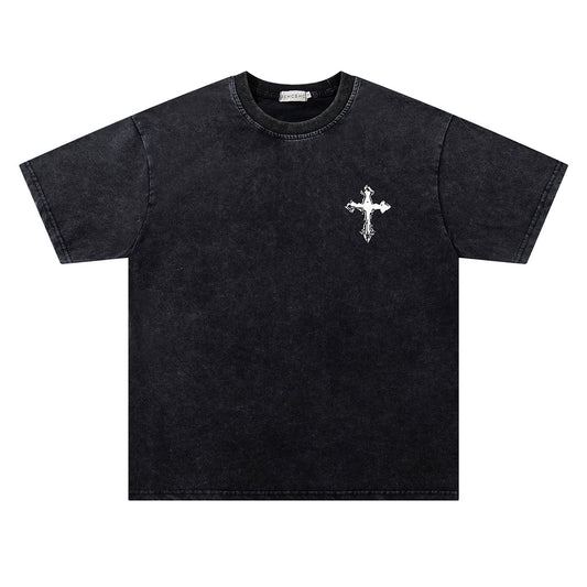 Washed Skeleton Cross Print Oversize Short Sleeve T-Shirt WN26887