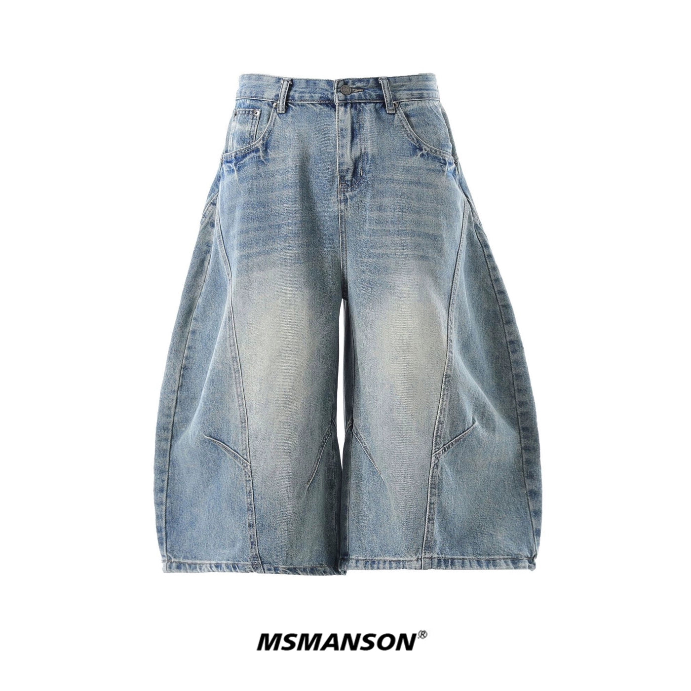 Deconstructed Curved Blade Design Wide Leg Half Denim Jeans WN18657