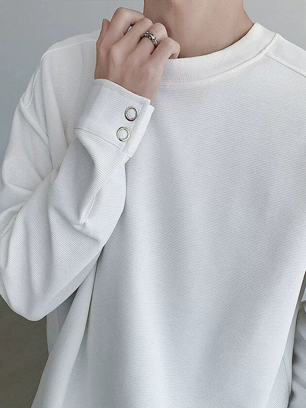 Button Cuff Design Long Sleeve T-Shirt WN19287
