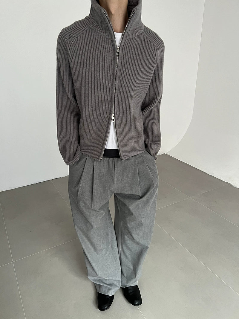Thick Stand-Neck Zipper Knit Cardigan WN21528