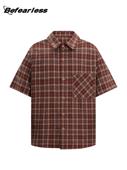 Plaid Fake Layered Boxy Short Sleeve Shirt WN26370