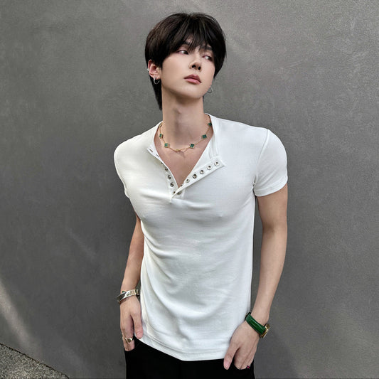 Button Rib Short Sleeve T-Shirt WN25041