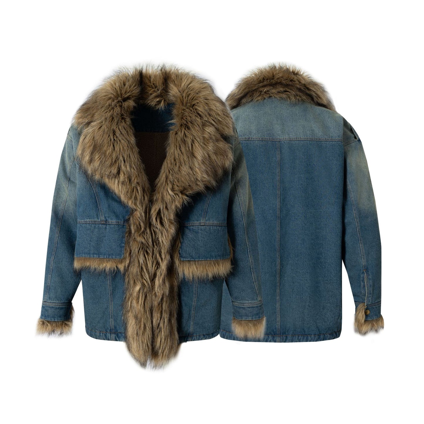Fur Collar Fleece Lining Denim Jacket WN21893