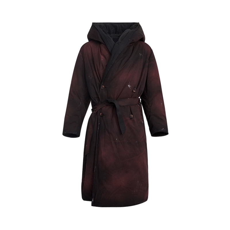 Spray-Paint Graffiti Hooded Mid-Length Coat WN11709