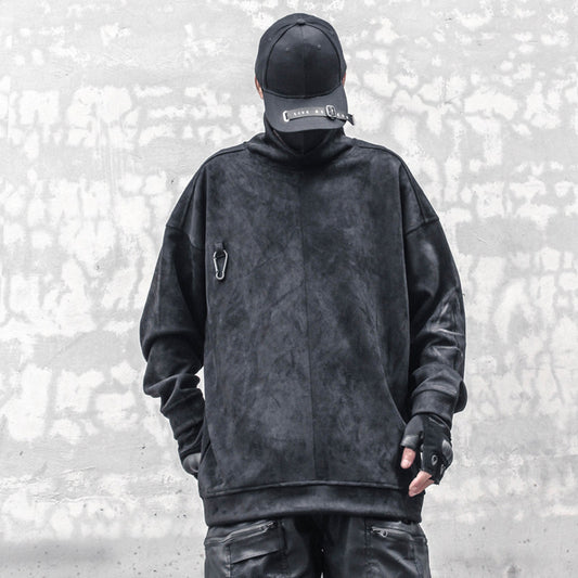 Fake Suede High-Neck Oversize Long Sleeve T-Shirt WN22486