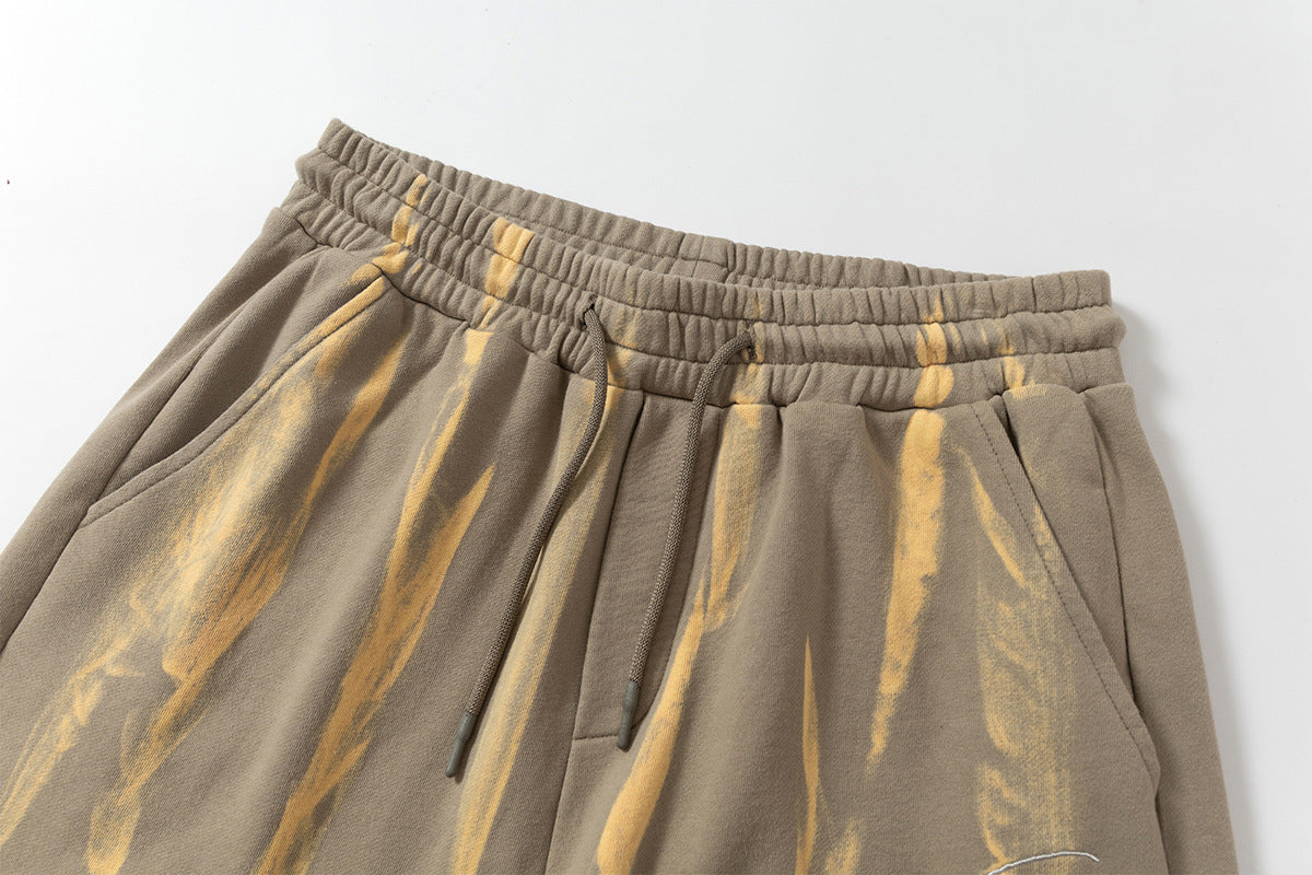 Drawstring Wash Tie-Dye Damage Half Sweatpants WN25589