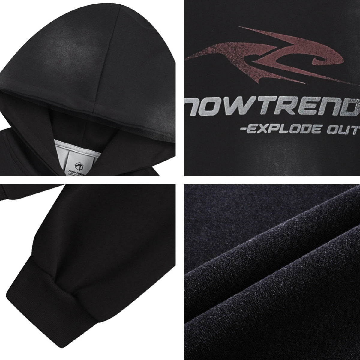 Washed Letter Print Oversize Pullover Hoodie WN11477