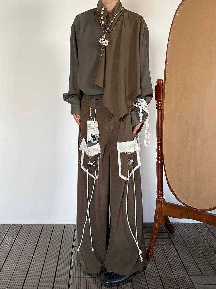 Patchwork Stand Neck Long Sleeve Shirt WN19994