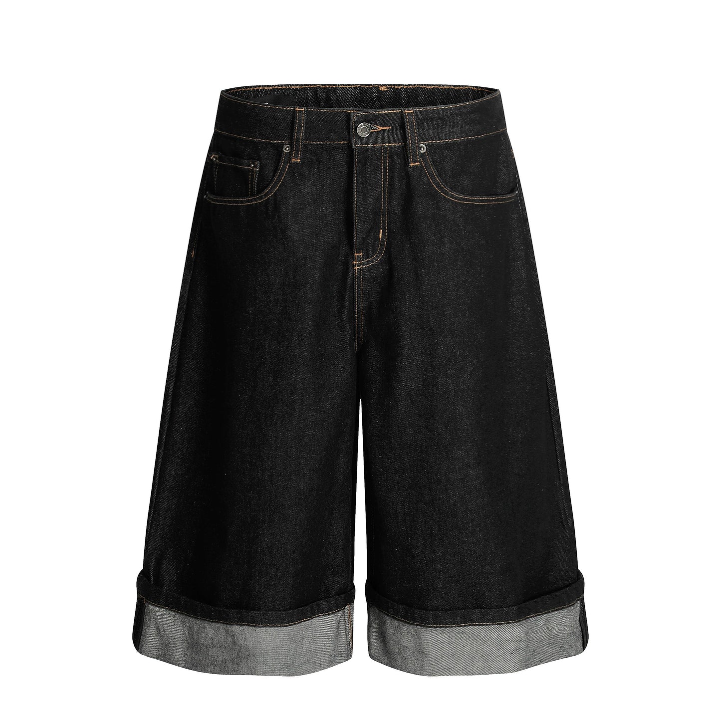 Cuffed Washed Wide Leg Denim Half Jeans WN19458