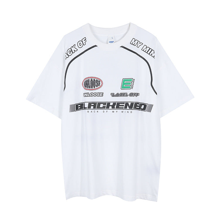 Racing-Inspired Graphic Print Oversize Short Sleeve T-Shirt WN12423