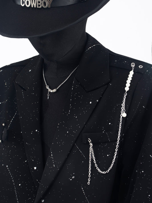 Ink Splash Starry Pattern Tailored Jacket & Trousers Setup WN23658