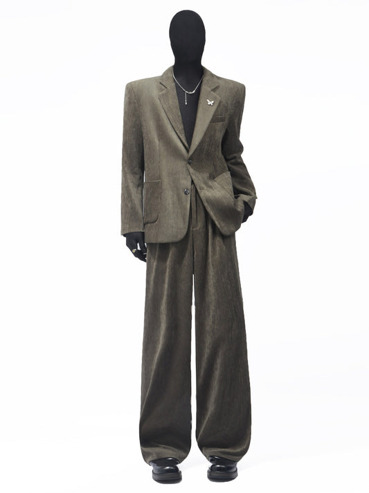 Suede Texture Tailored Jacket & Wide Leg Trousers Setup WN23696