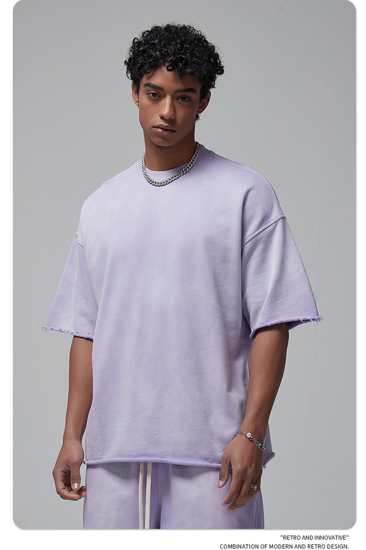 Oversize Spray-dyed Short-sleeve T-shirt & Spray-dyed Short Sweatpants Setup WN6639