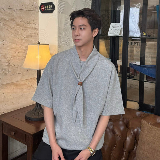 Scarf-Collar Design Short Sleeve T-Shirt WN25226