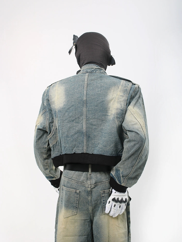 Deconstructed Patchwork Denim Jacket & Denim Jeans Setup WN18708