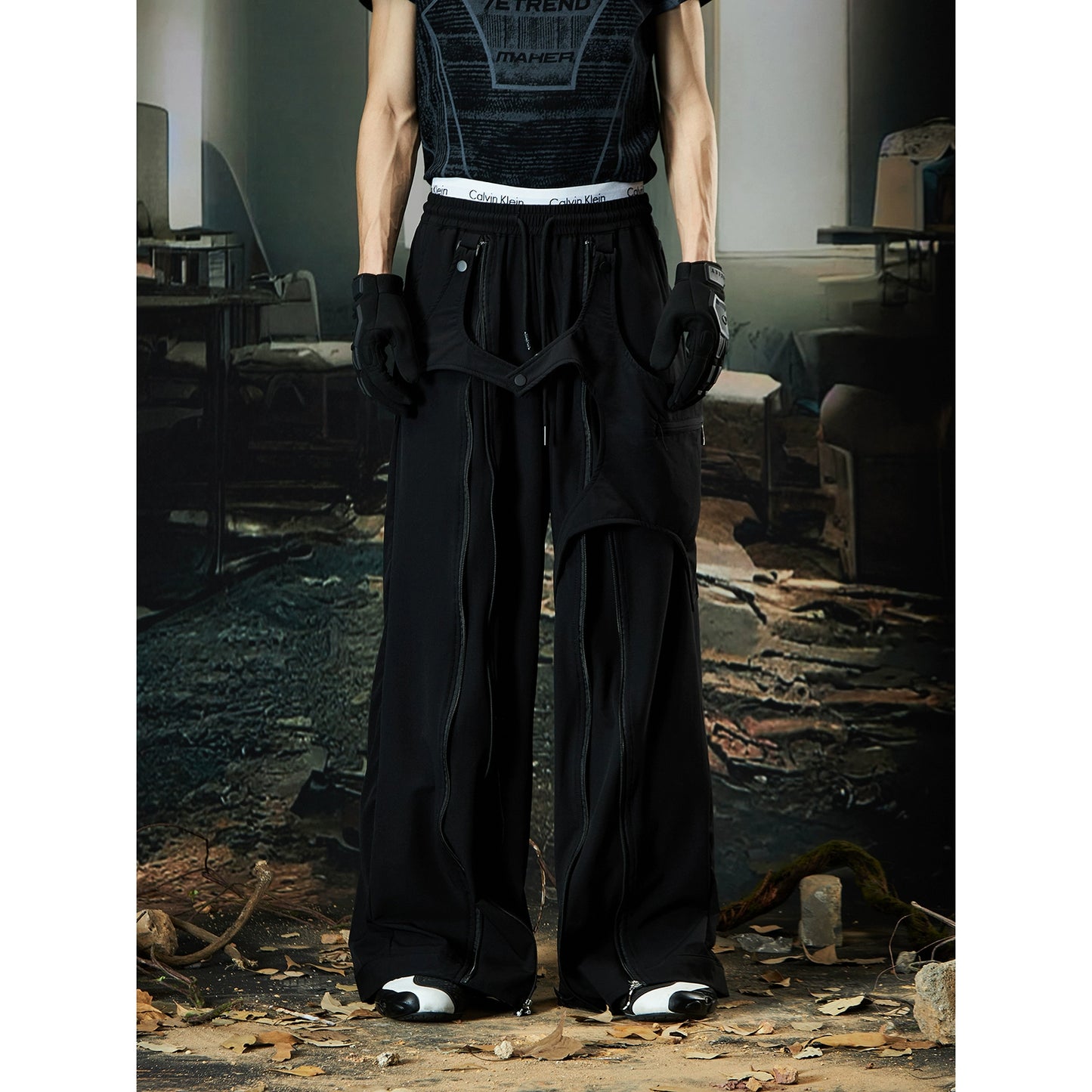 Detachable Zippper Adjust Wide Leg Cargo Pants WN18475