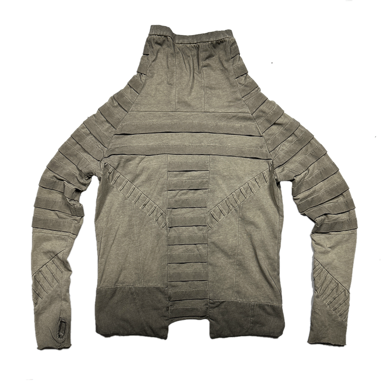 High-Neck Integrated Sleeve Pleats Mud-Dyed Long Sleeve T-Shirt WN13875