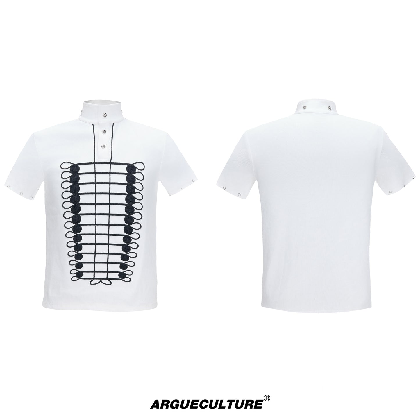 Chain Embroidery High-Neck Short Sleeve T-Shirt WN26989