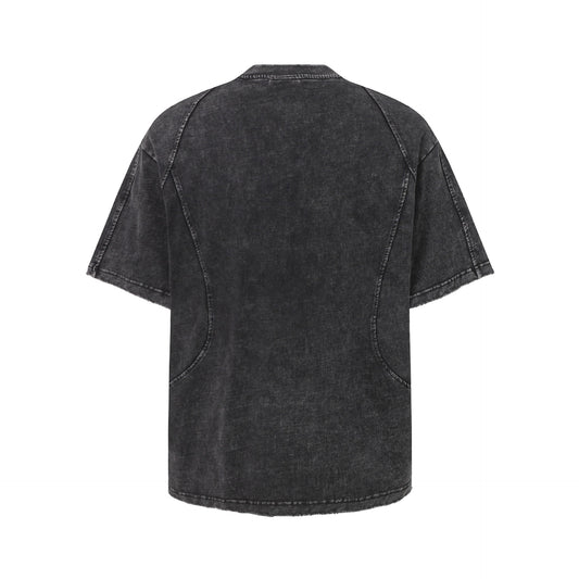 Washed Panel Design Zipper Detail Short Sleeve T-Shirt WN25377