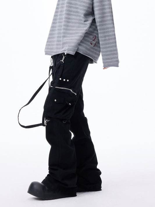 Detachable Strap Rivet Flare Cargo Pants WN27319