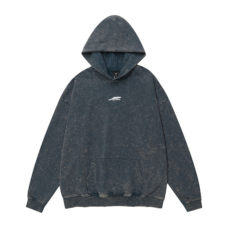 Washed Embroidery Fleece-Lined Pullover Hoodie WN12427