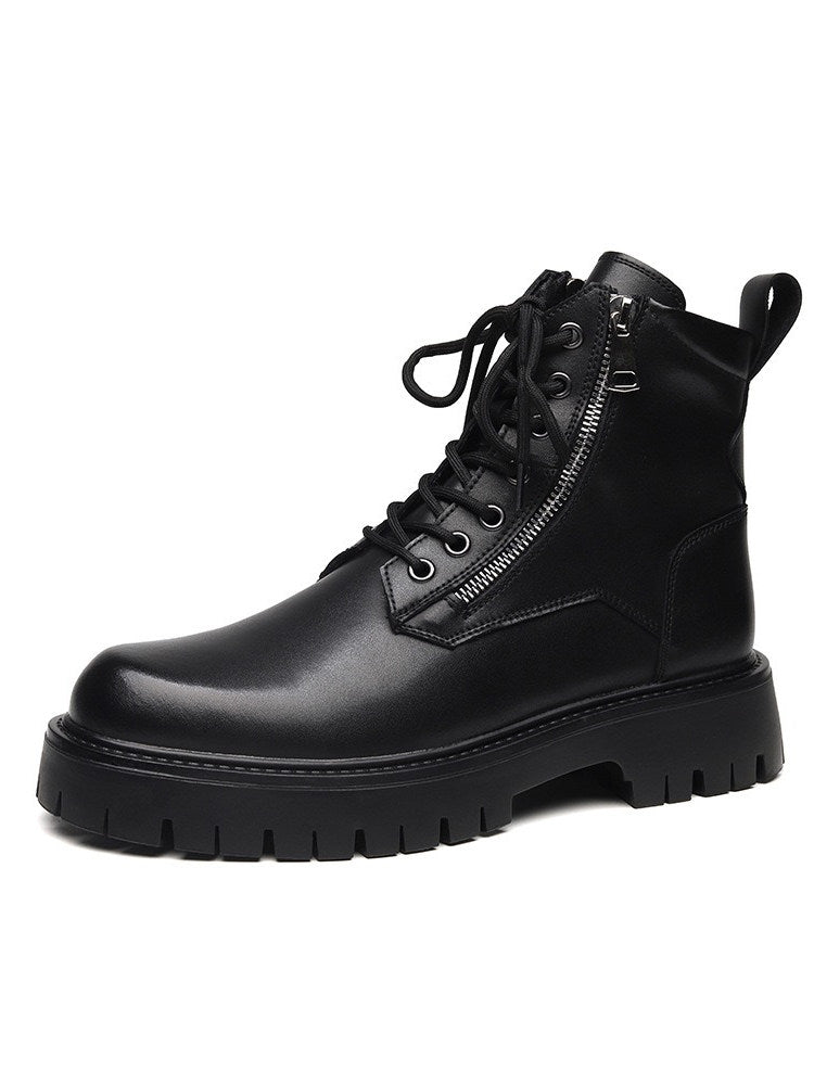 Leather Side Zipper High-Top Boots WN22588