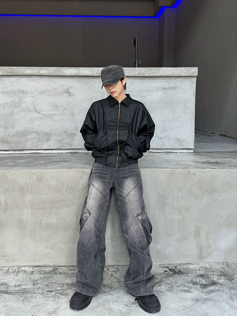 Washed PU Leather Zipper Jacket WN21162