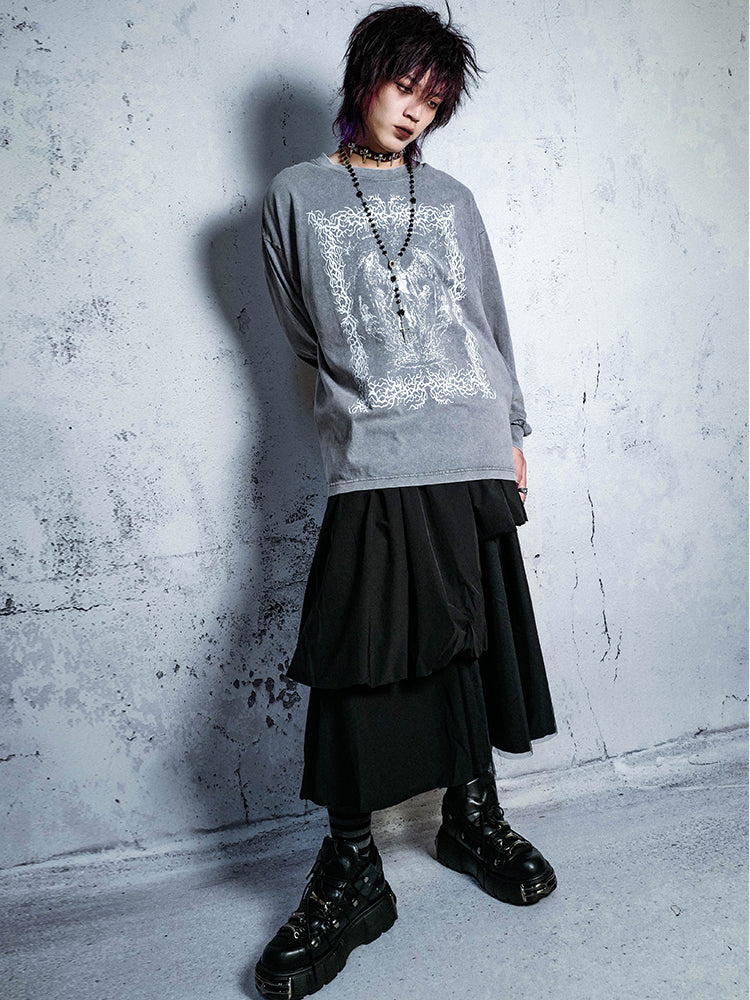 Graphic Design Washed Oversize Long Sleeve T-Shirt WN15946