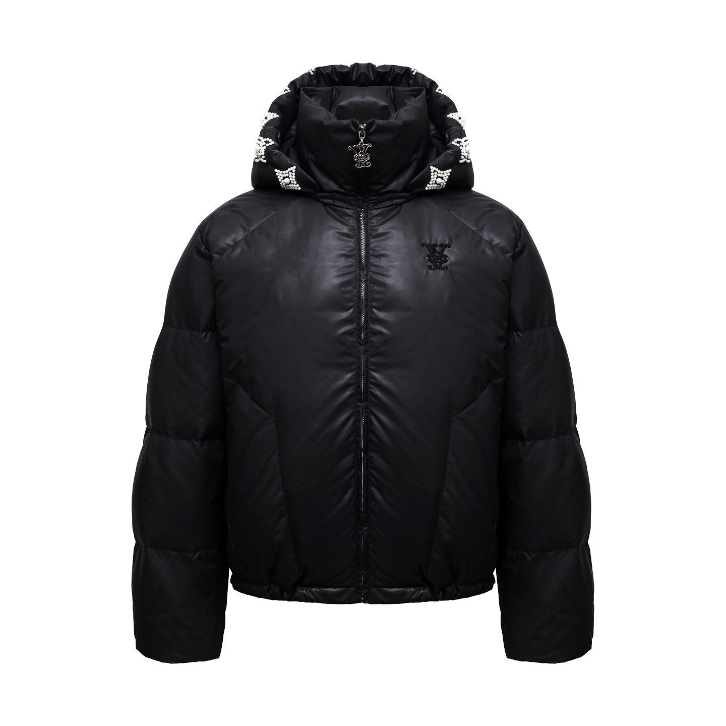 Detachable Hood Beaded White Duck Down Jacket WN23199