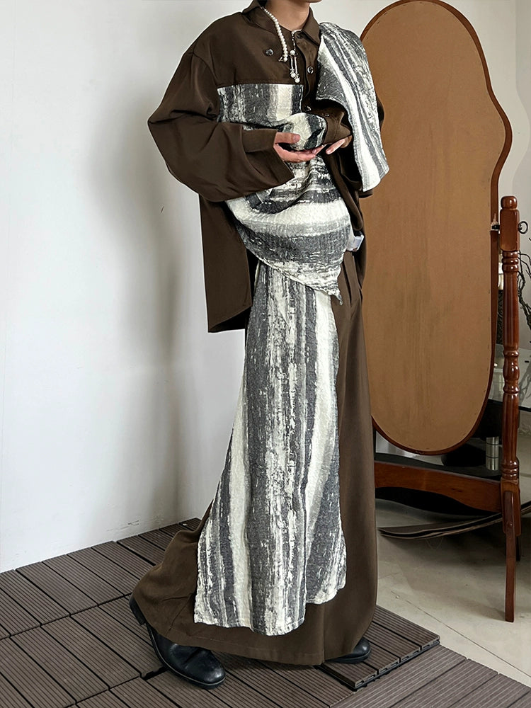 Asymmetrical Patchwork Wide Leg Trousers WN19940