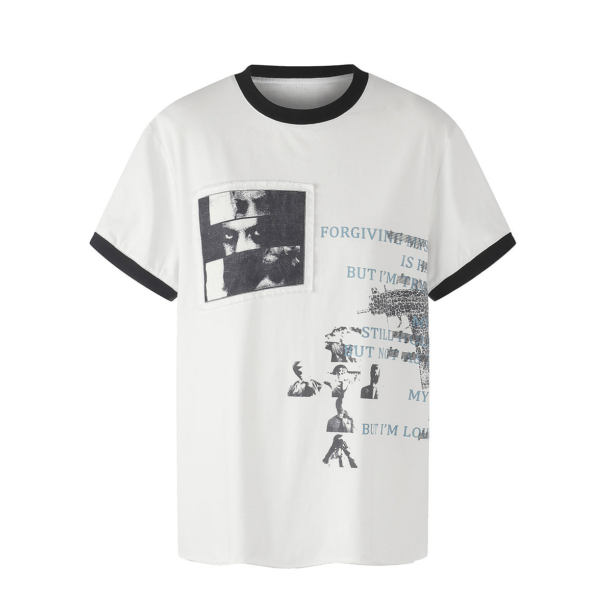 Cross Slogan Print Contrast Trim Short Sleeve T-Shirt WN27457
