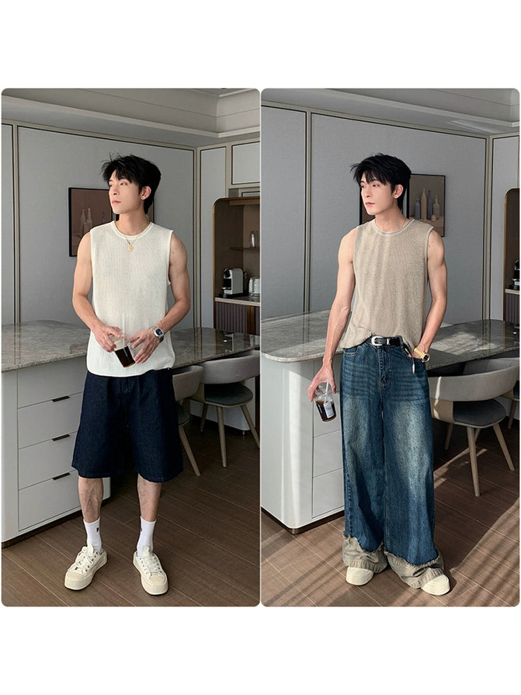 Wide Shoulder Knit Sleeveless T-Shirt WN20419