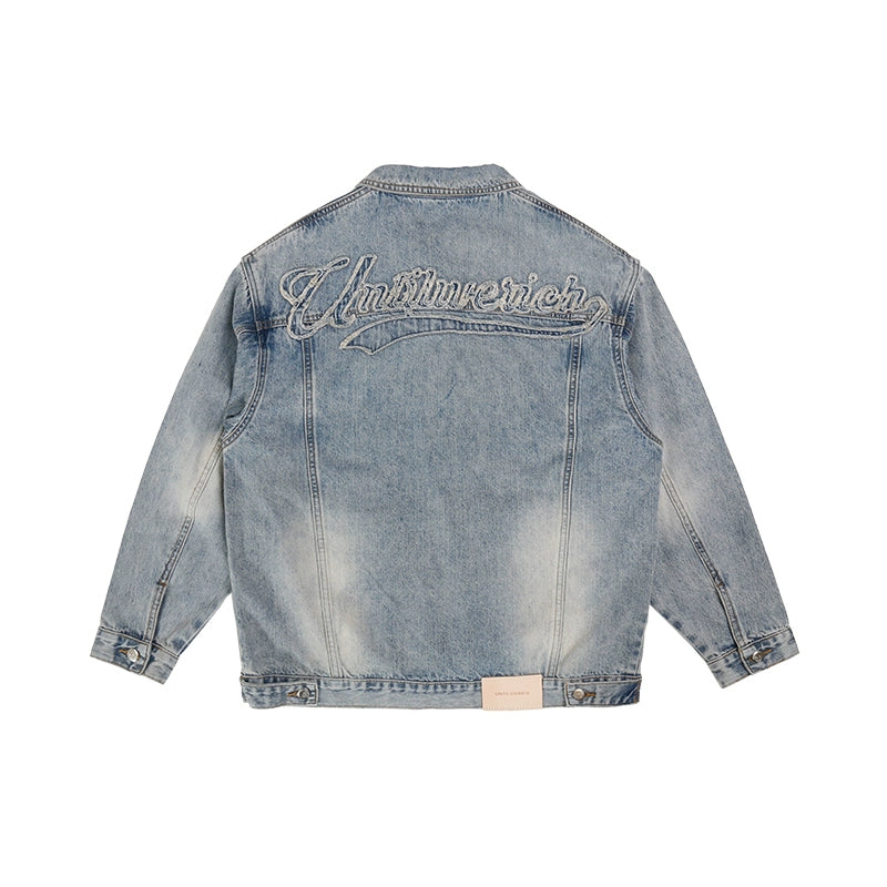 Washed Embroidery Oversize Denim Jacket WN17772