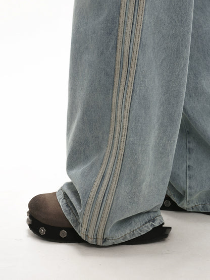 Stripe Wide-Leg Straight Denim Jeans WN5654