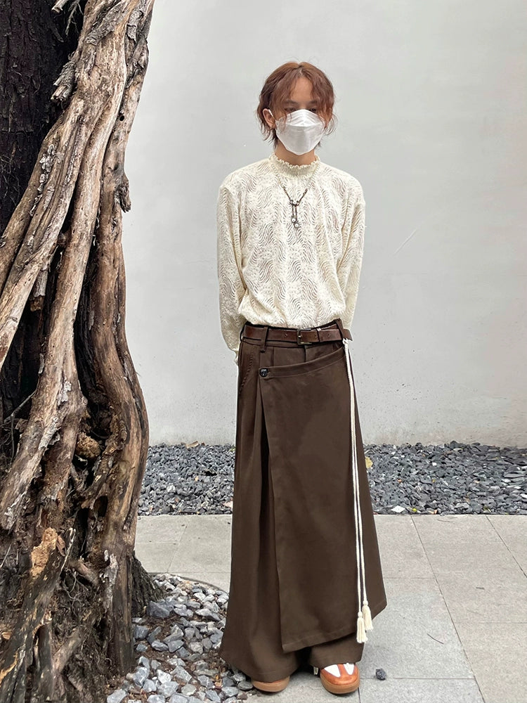 Brushed Lace Hollow High-Neck Long Sleeve T-Shirt WN20012