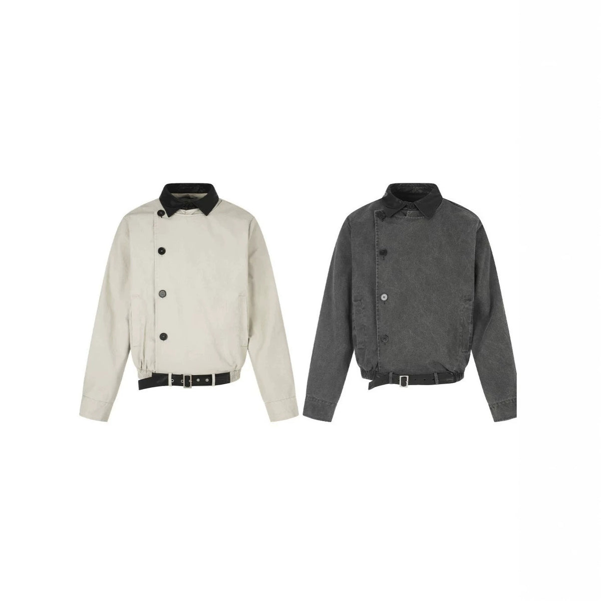 Washed Asymmetric Button Contrast Lapel Jacket WN27854