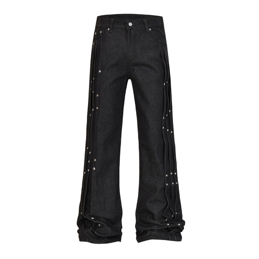 Studs Panel Wide Leg Denim Jeans WN23581