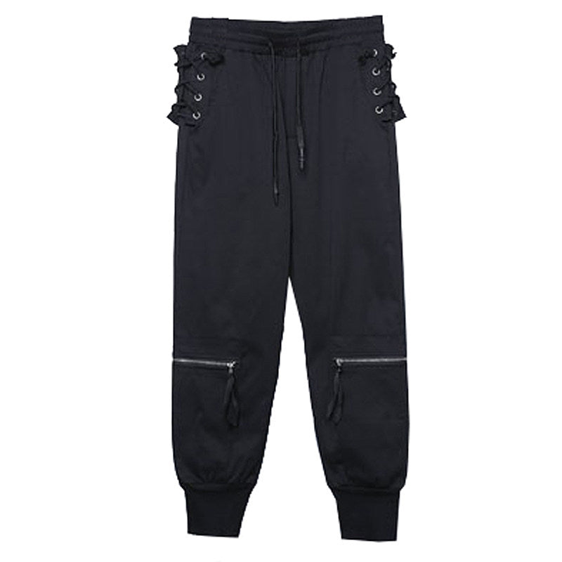Drawstring Knee Zipper Functional Cuffed Cargo Pants WN22475