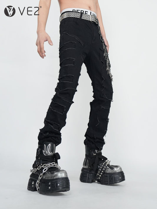Damage Fray Fringe Straight Pants WN24292